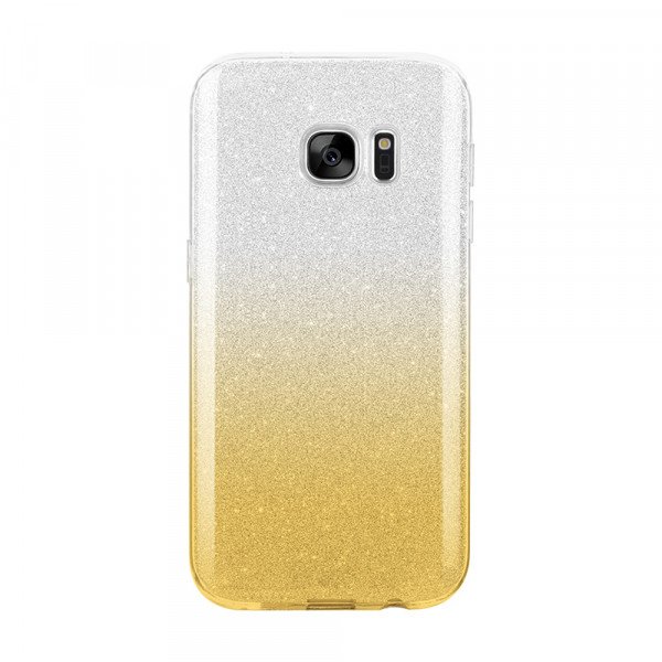 Wholesale Galaxy S7 Edge Shiny Armor Hybrid Case (Silver - Gold)